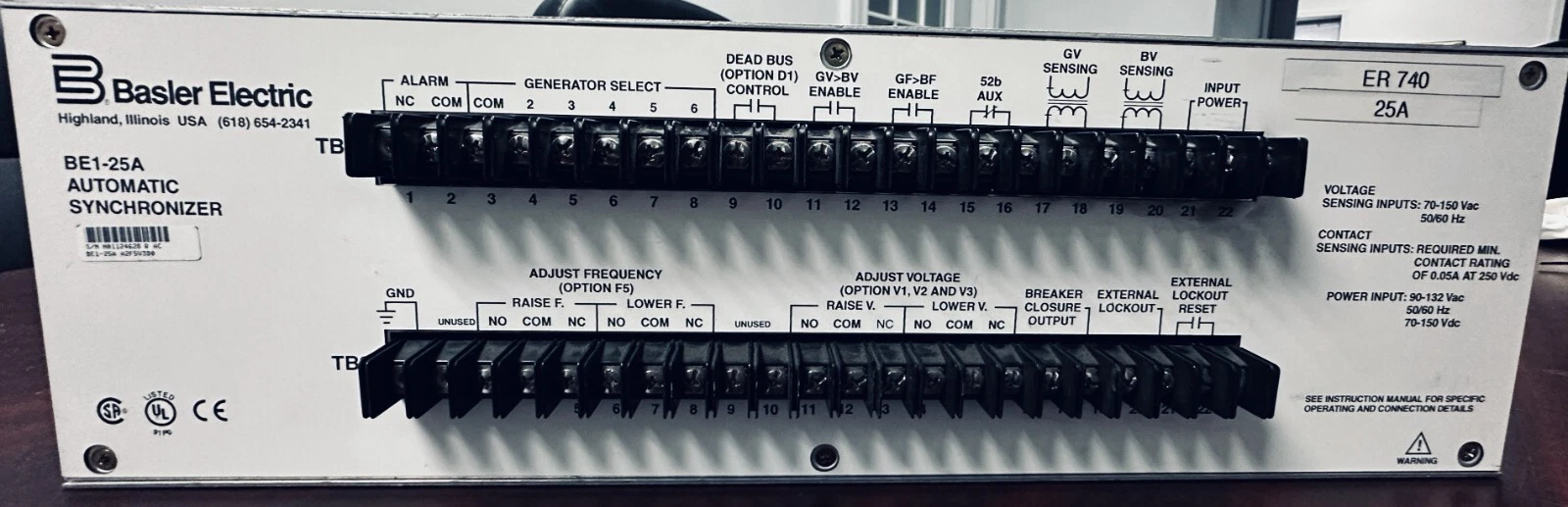 BASLER BE1-25A-A2-F5-V3-D0 Feeder Protection Relay jpg